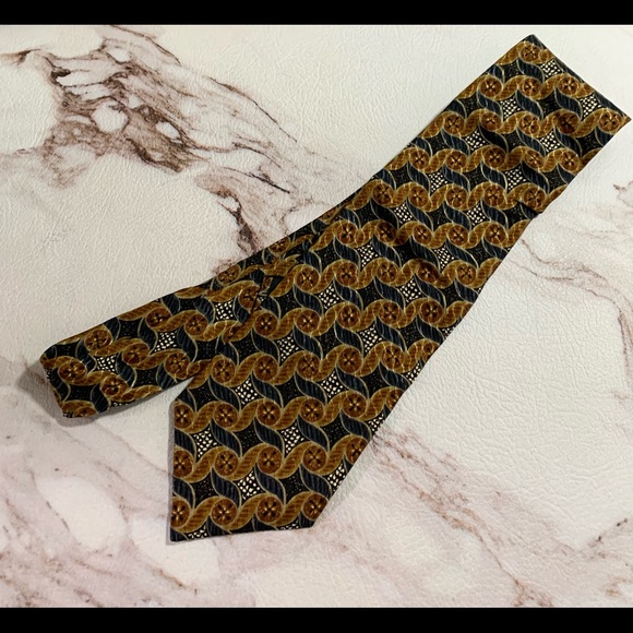 Ermenegildo Zegna Harry Rosen Multicolor gold Blue Geometric Silk Tie 60" L 4" W - Picture 2 of 7